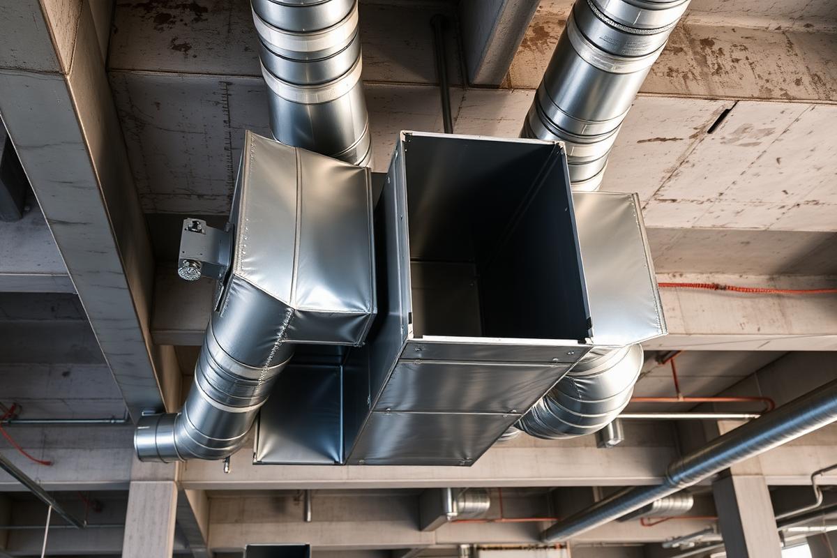 Conductos de climatización de chapa instalados en una obra