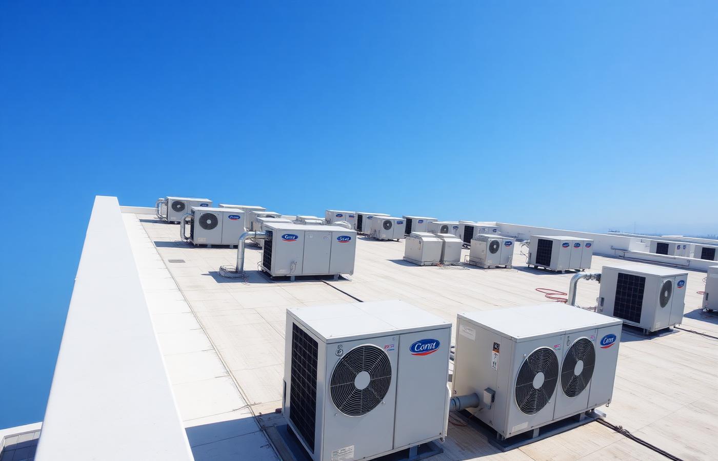 Unidades exteriores VRF instaladas en la cubierta de un edificio